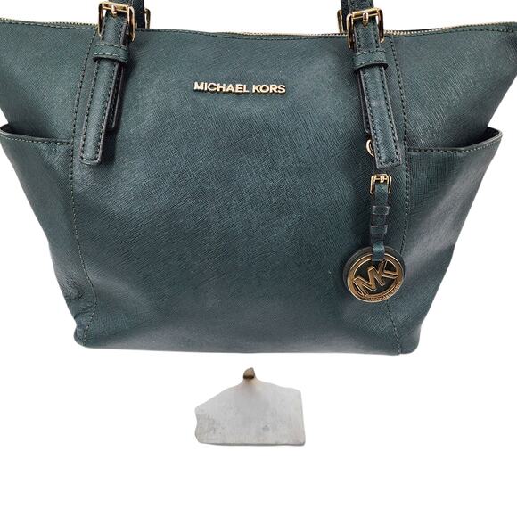 Michael Kors East West Green Jetset Leather Top Zip Handbag Purse Tote - Picture 2 of 8